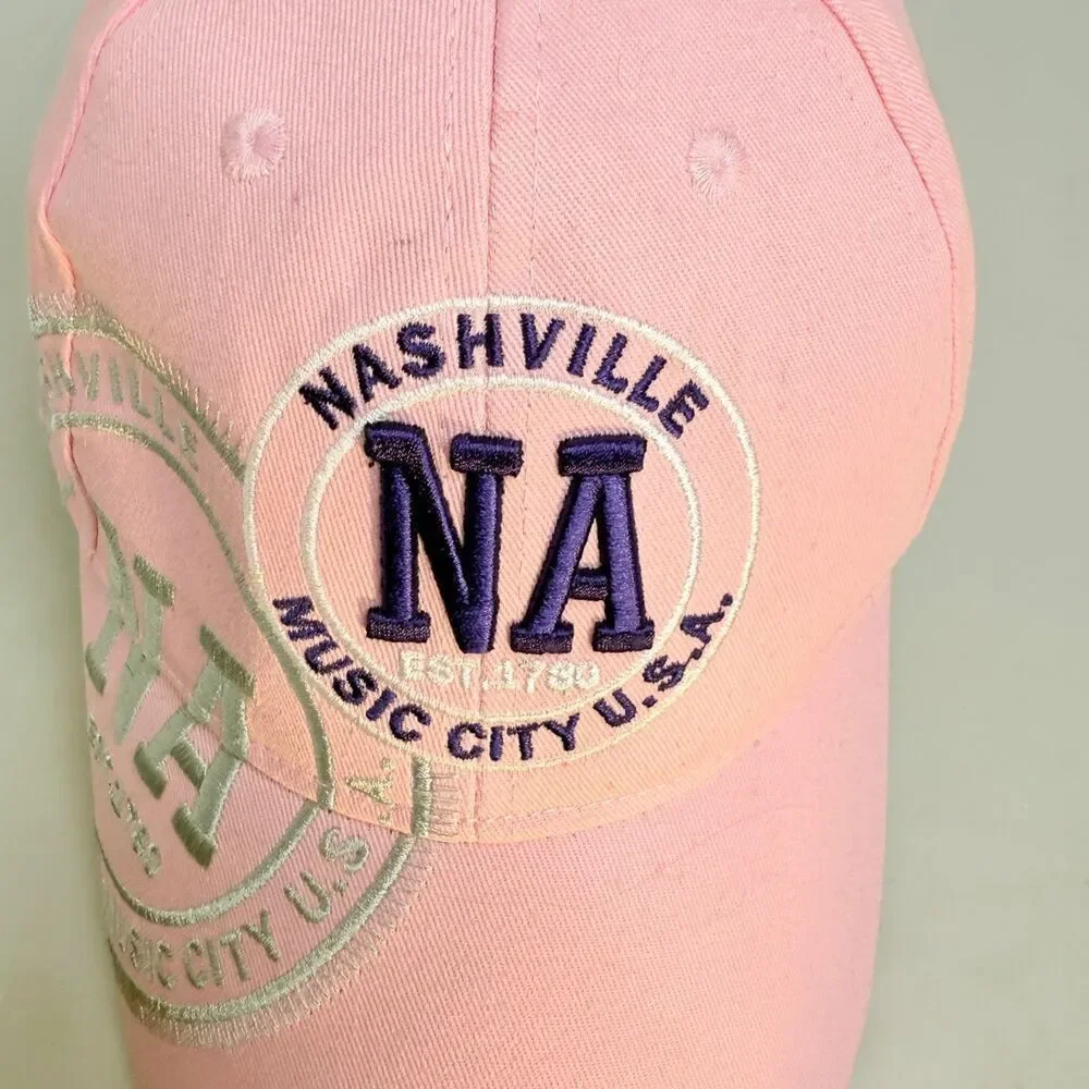 Nashville Music City USA Pink Hat Cap Adjustable Hook & Loop Strap OSFA